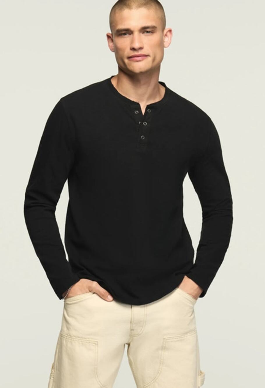 Lucky Brand Men’s Long Sleeve Henley Shirt Jet Black 2XL